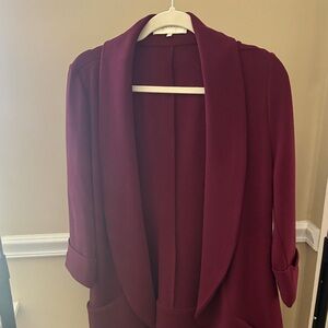 Open-Front Shawl Collar Blazer in Deep Burgundy